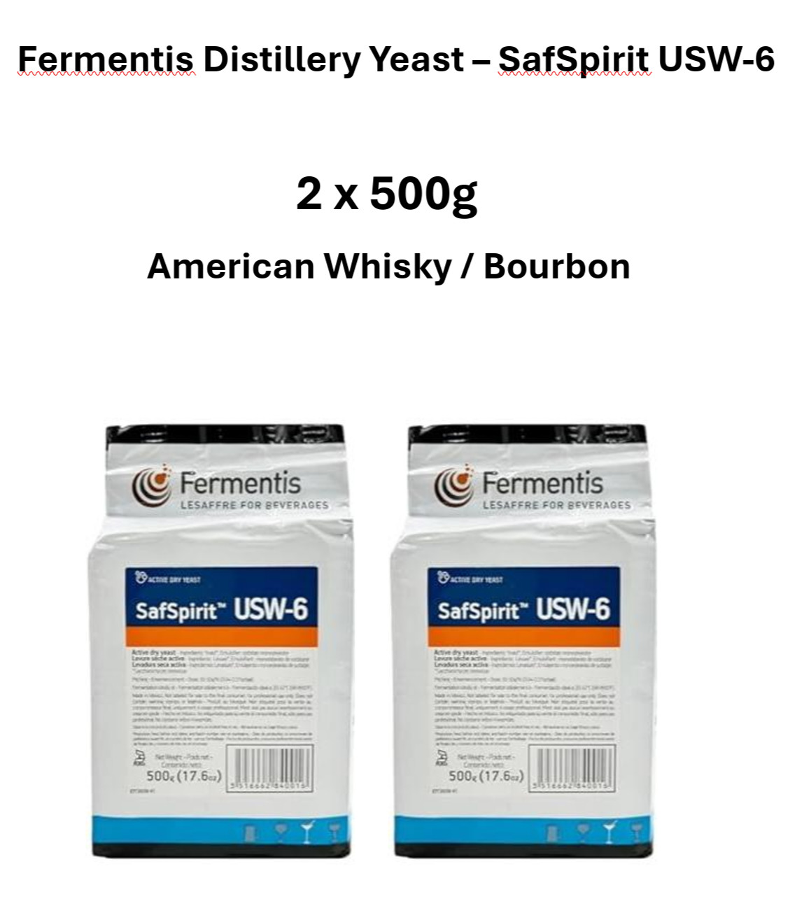 2x 500g Fermentis SafSpirit USW-6 Bourbon/American Whisky Yeast - Vacuum Sealed