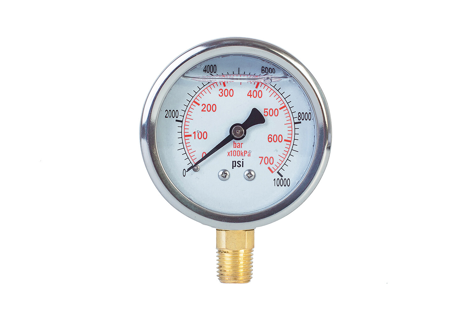 Pressure Gauge,Glycerin Filled,2-1/2" Dia,0-10000 psi,1/4 NPT lower mount