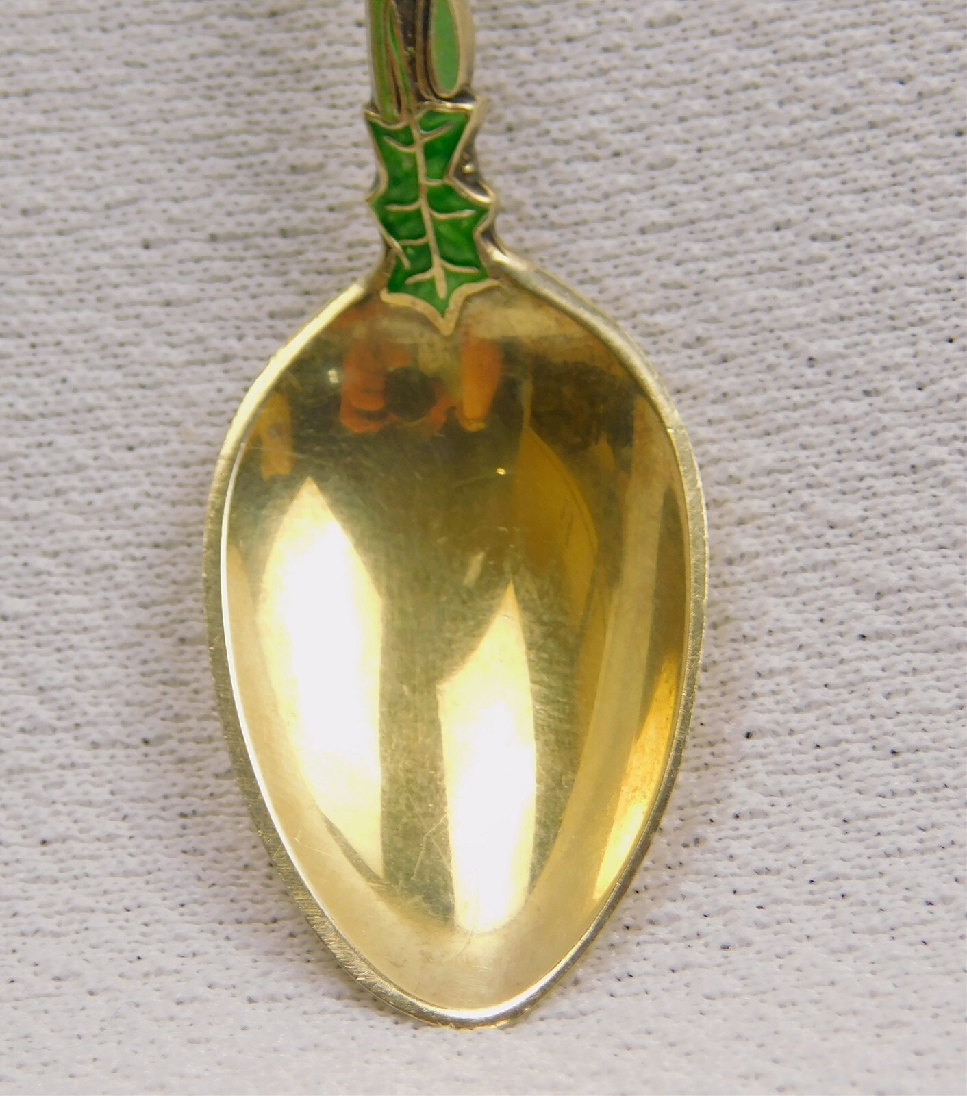 Antique Art Nouveau Sterling Silver Holly Berry Enamel Handle Spoon