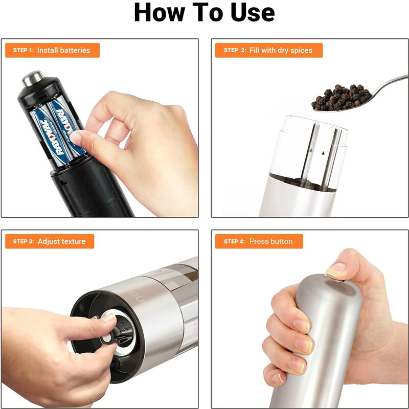 2PACK Adjustable Electric Salt Pepper Grinder Mill Shakers Set Stainless Steel✅