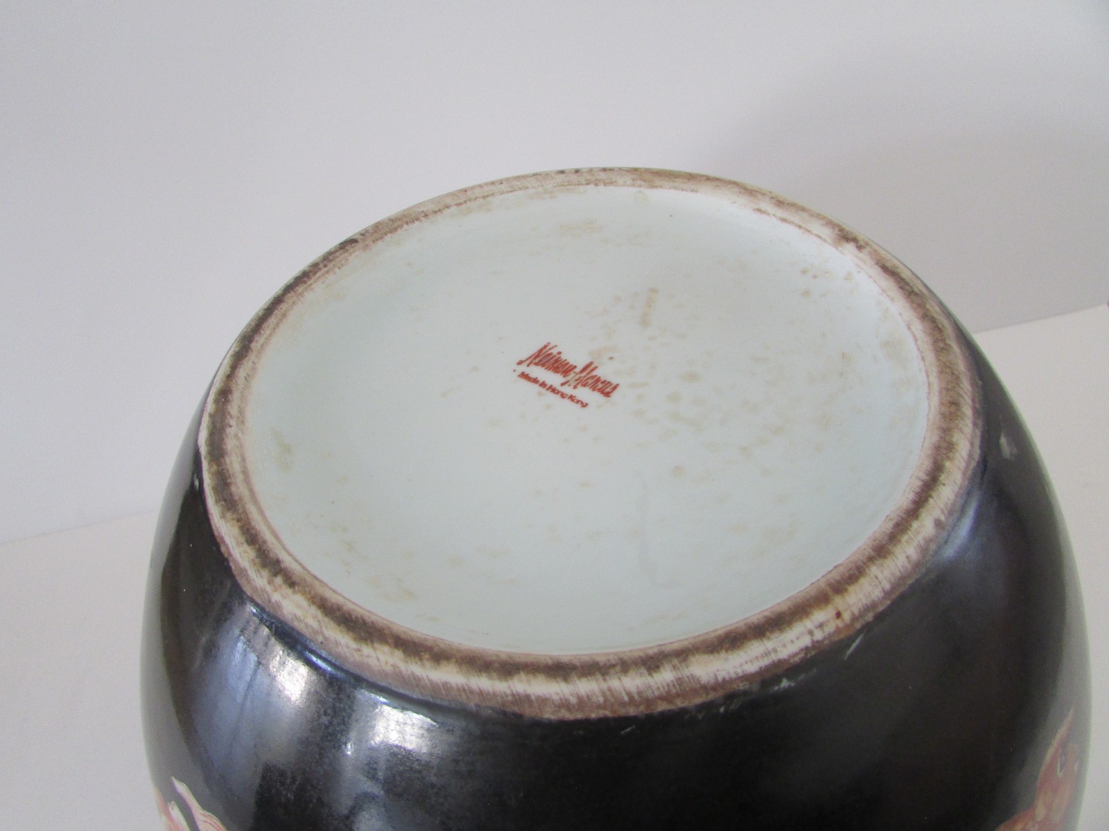 VTG Neiman Marcus Hong Kong Asian Chinoiserie Black Koi Qing Ginger Jar