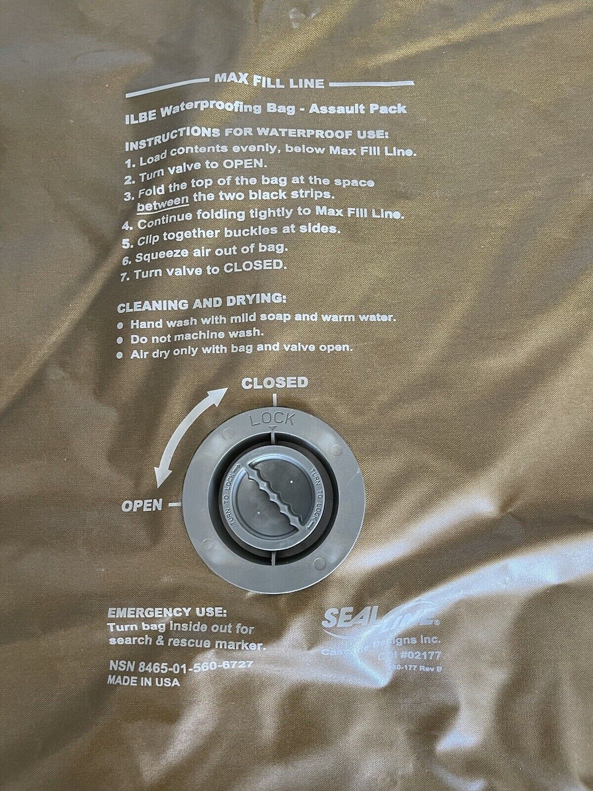 USGI USMC SealLine ILBE Waterproof Dry Bag Liner 56L – Genuine Military Issue VG