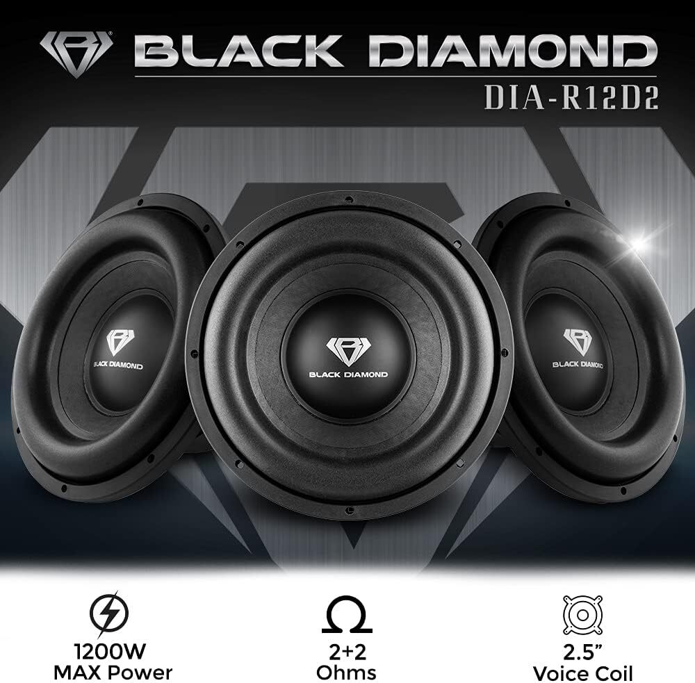 Black Diamond 12" Subwoofer Dual 2+2 Ohm 600 Watts RMS DIA-R12D2