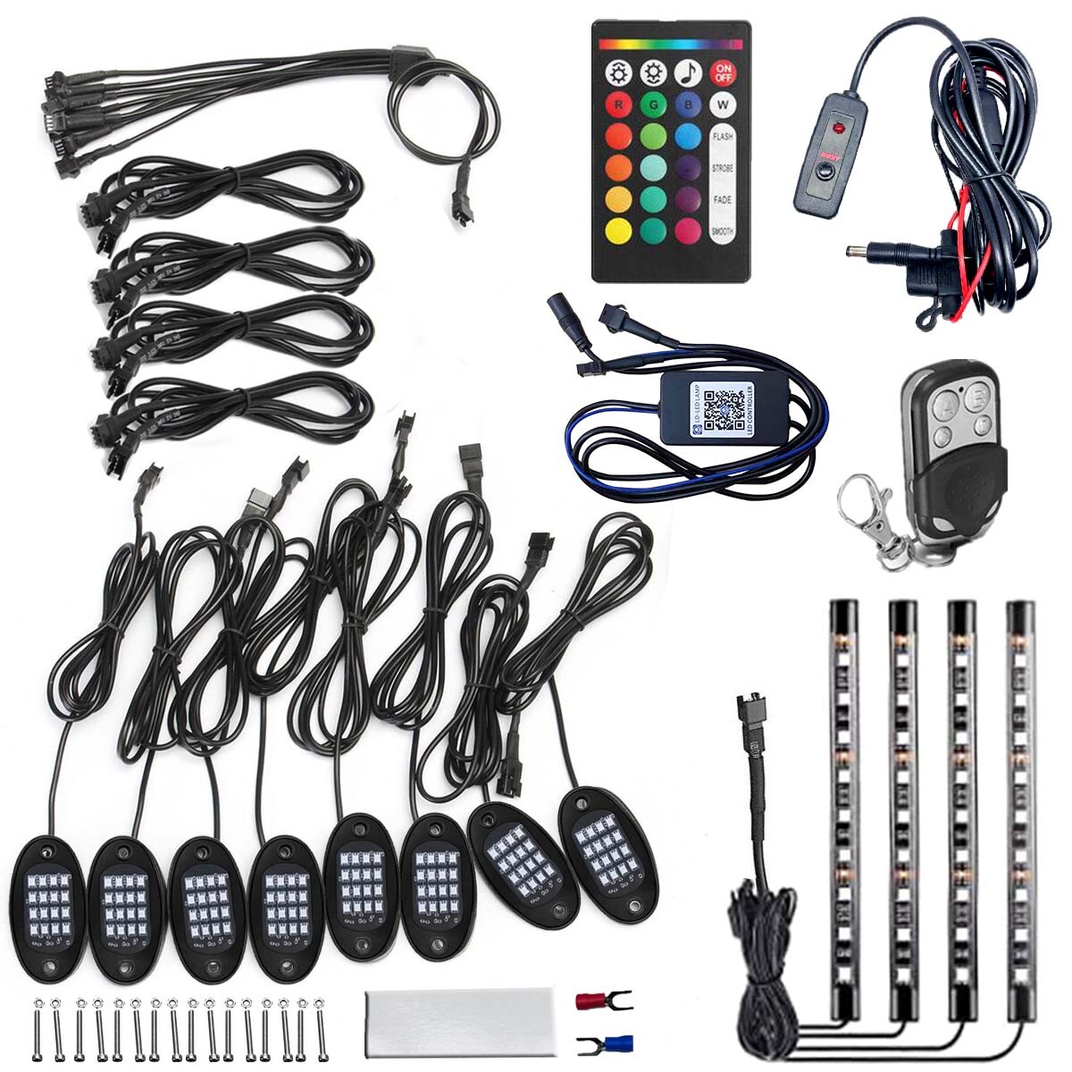 12xRGB LED Rock Light Kit For Off-Road Underglow Foot Wheel Well Light Truck ATV