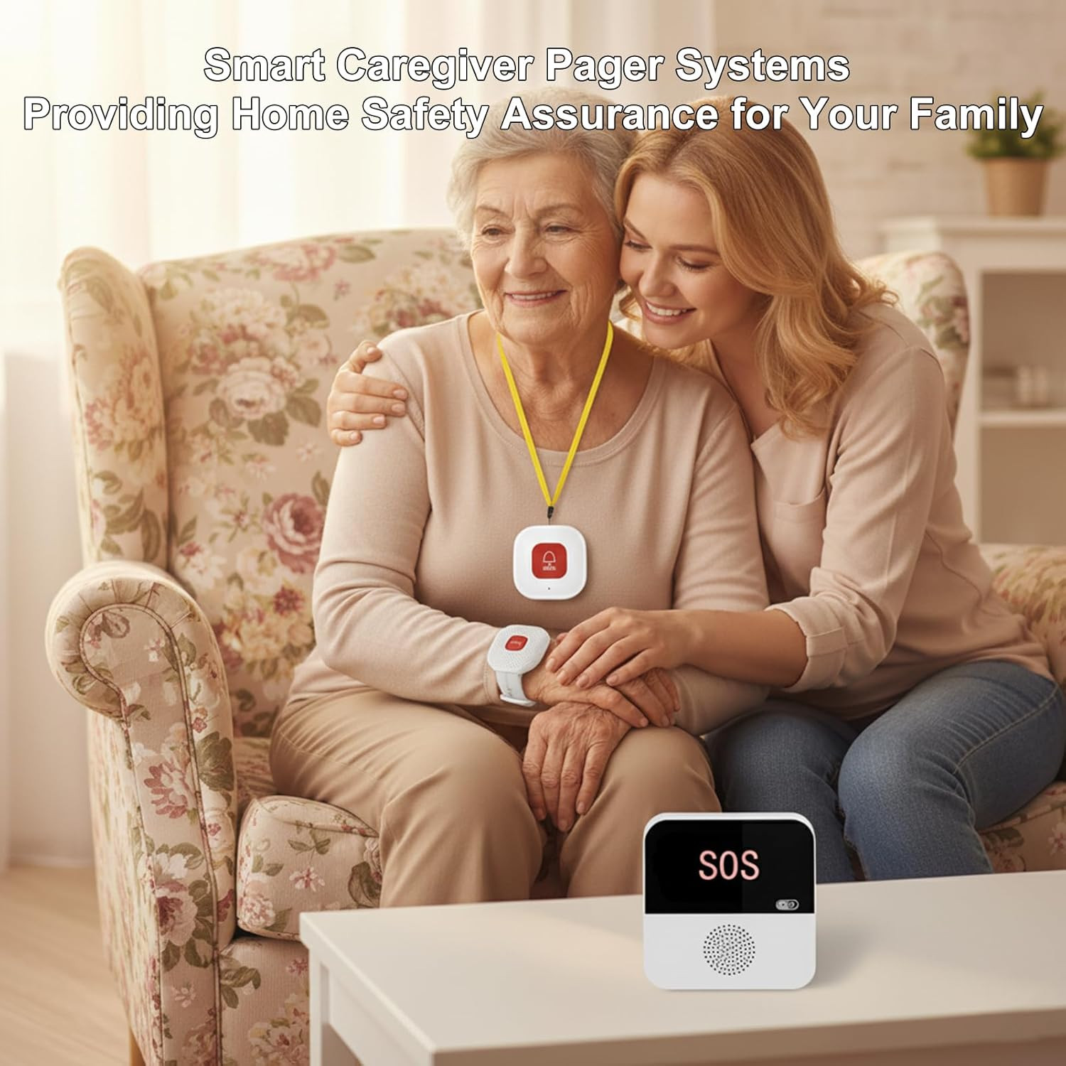Wireless Caregiver Pager Life Alert System for Seniors No Monthly Fee, Wi-Fi APP