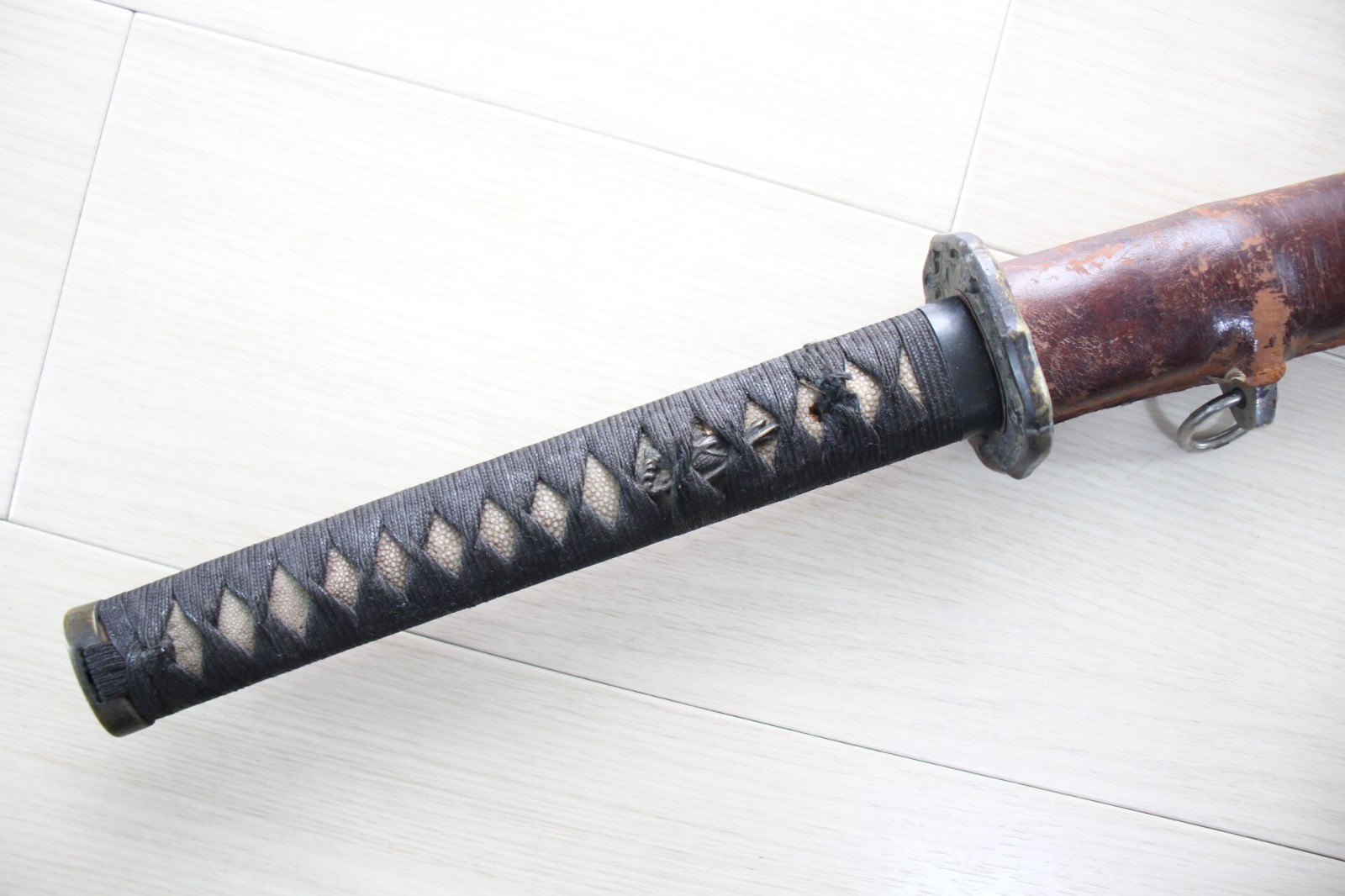 WWII Japanese Army Type 98 Gunto Mounts Koshirae w/ Wooden Blade I38