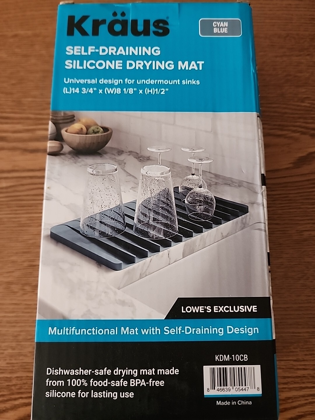 Kraus Silicone Sink Mat Self Draining Mat Cyan Blue 14 3/4" x 8 1/8" New