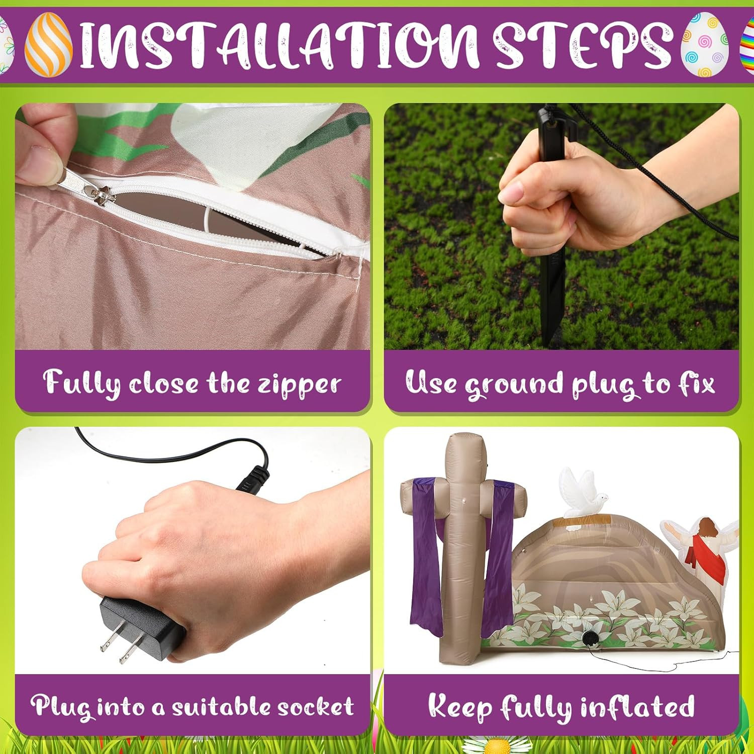 7.2 FT Long Easter Inflatables Outdoor Decorations He Is Risen Inflatables Blow