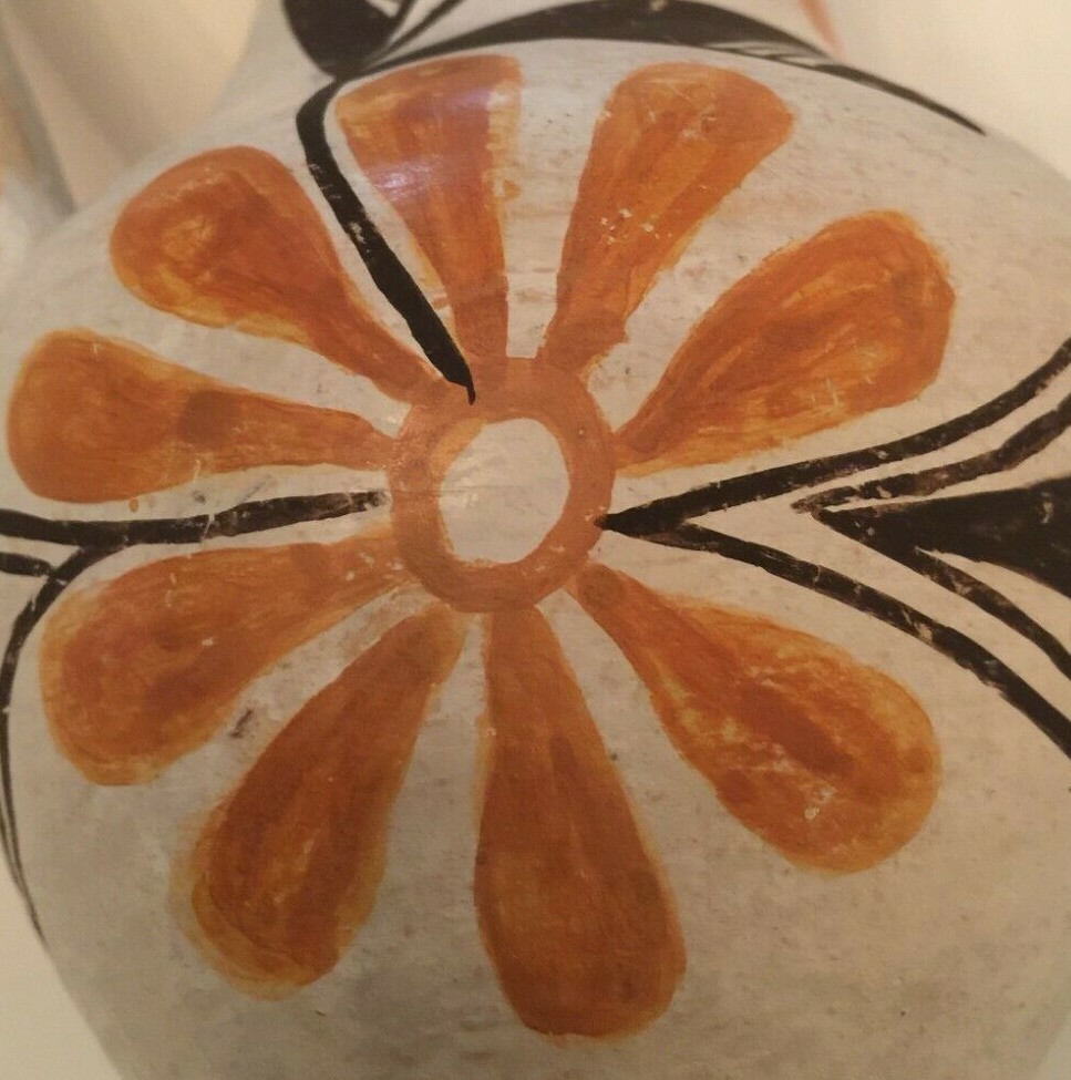 Vintage Acoma New Mexico Pottery Handmade Pitcher Hand Painted Floral 6" Tall
