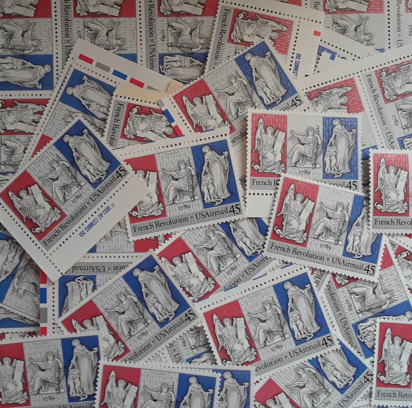 50 New/Usable Strips & Singles of 45¢ FRENCH REVOLUTION Bicentennial US Sc# C120