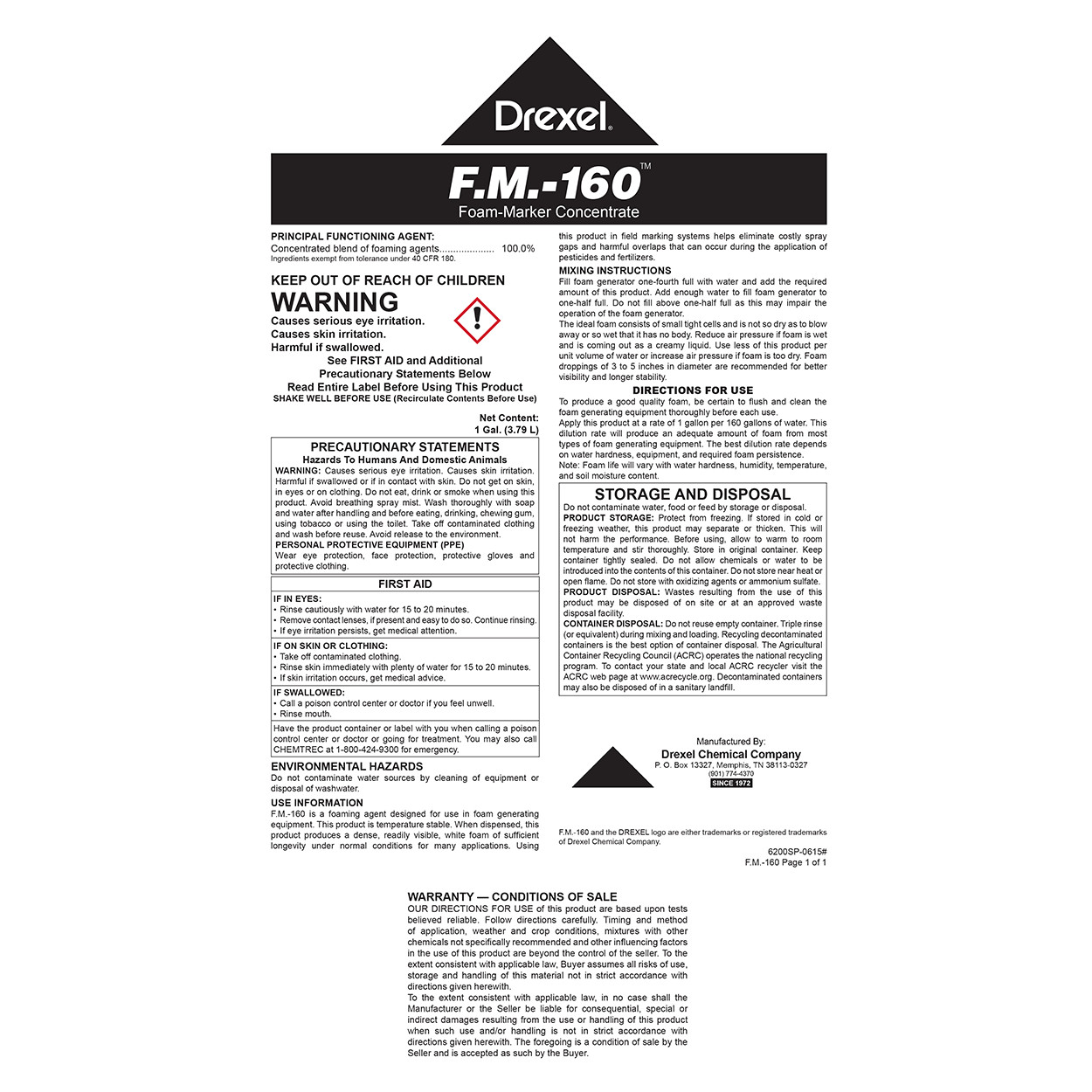 F.M.-160 Foam Marker Concentrate Spray Indicator 128 fl oz by Drexel Chemical