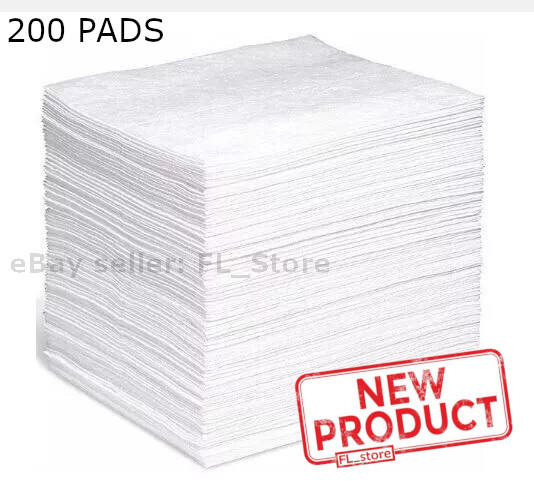 200 PACK Oil Clean Up Spill Absorbent Pads Contractor Grade Polypropylene NEW