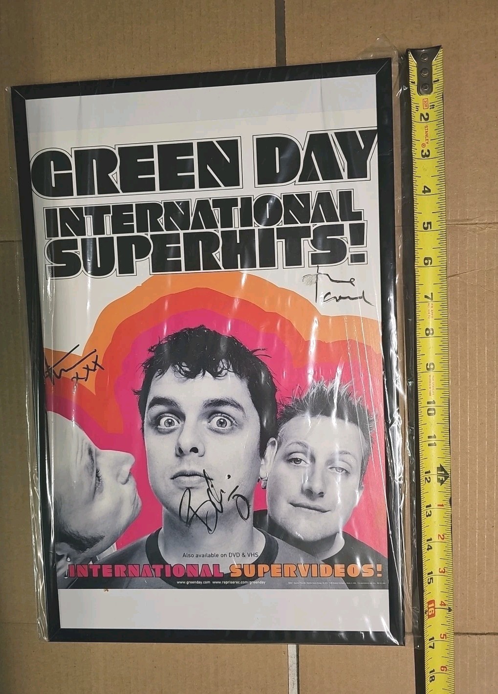 Green Day International Superhits Band Signed Poster. COA, Framed