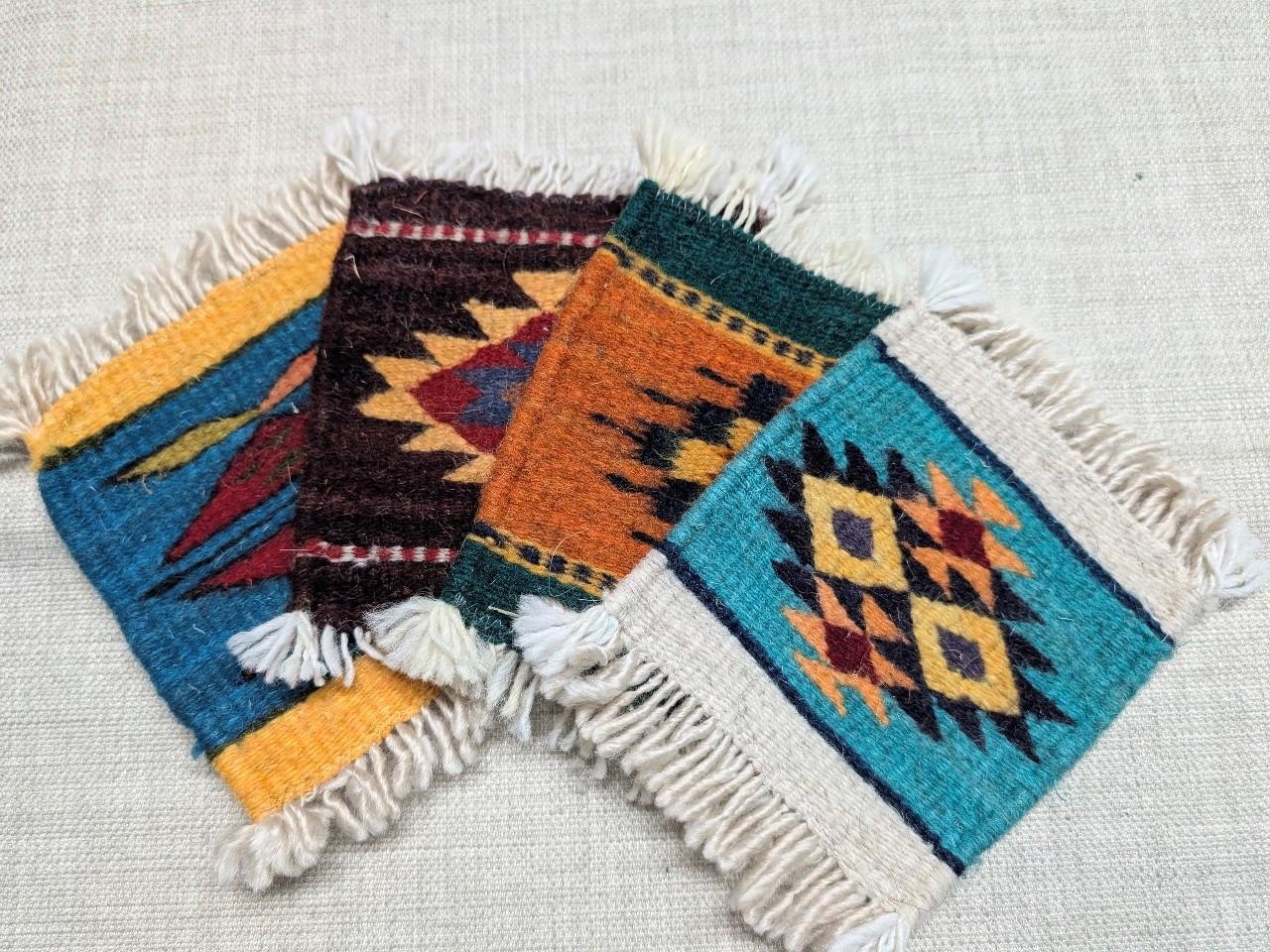 vintage NATIVE AMERICAN handcrafted WOOL woven trivets COASTERS southwestern