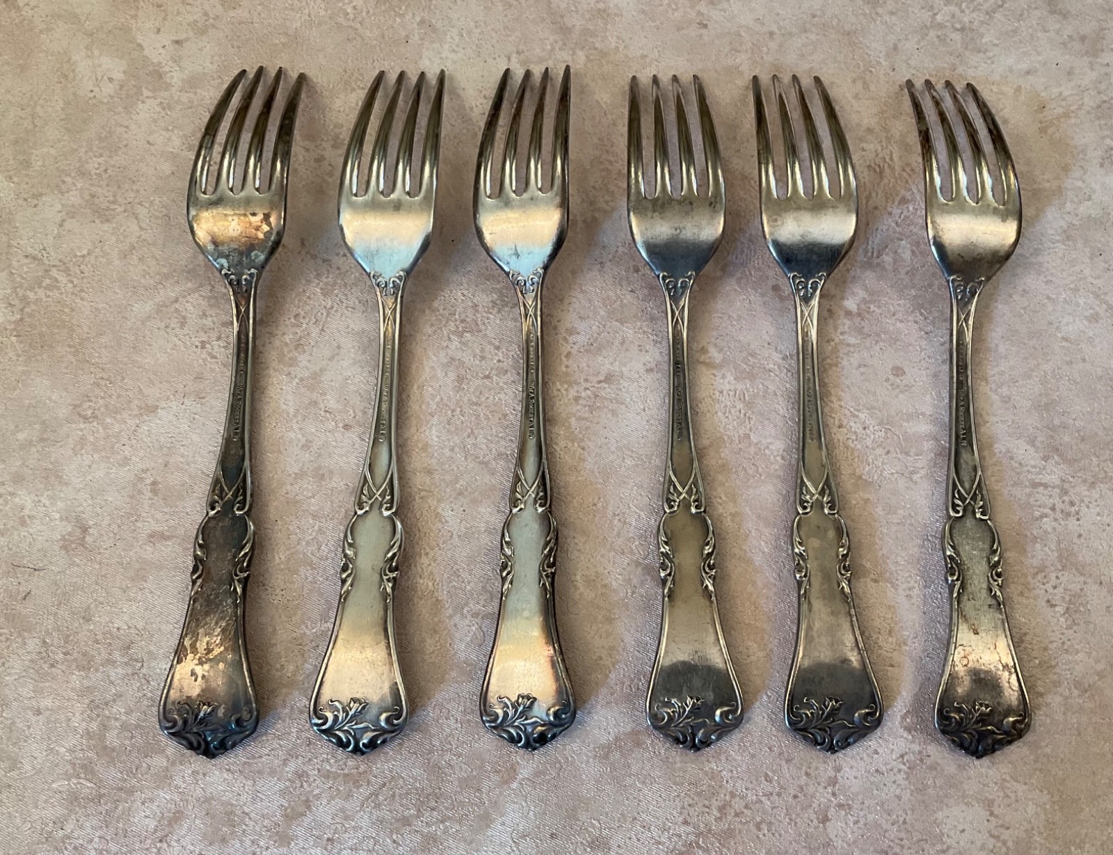 6 Pc 1906 GRENOBLE / GLORIA Silverplated 7" DINNER FORKS Wm A Rogers/Oneida