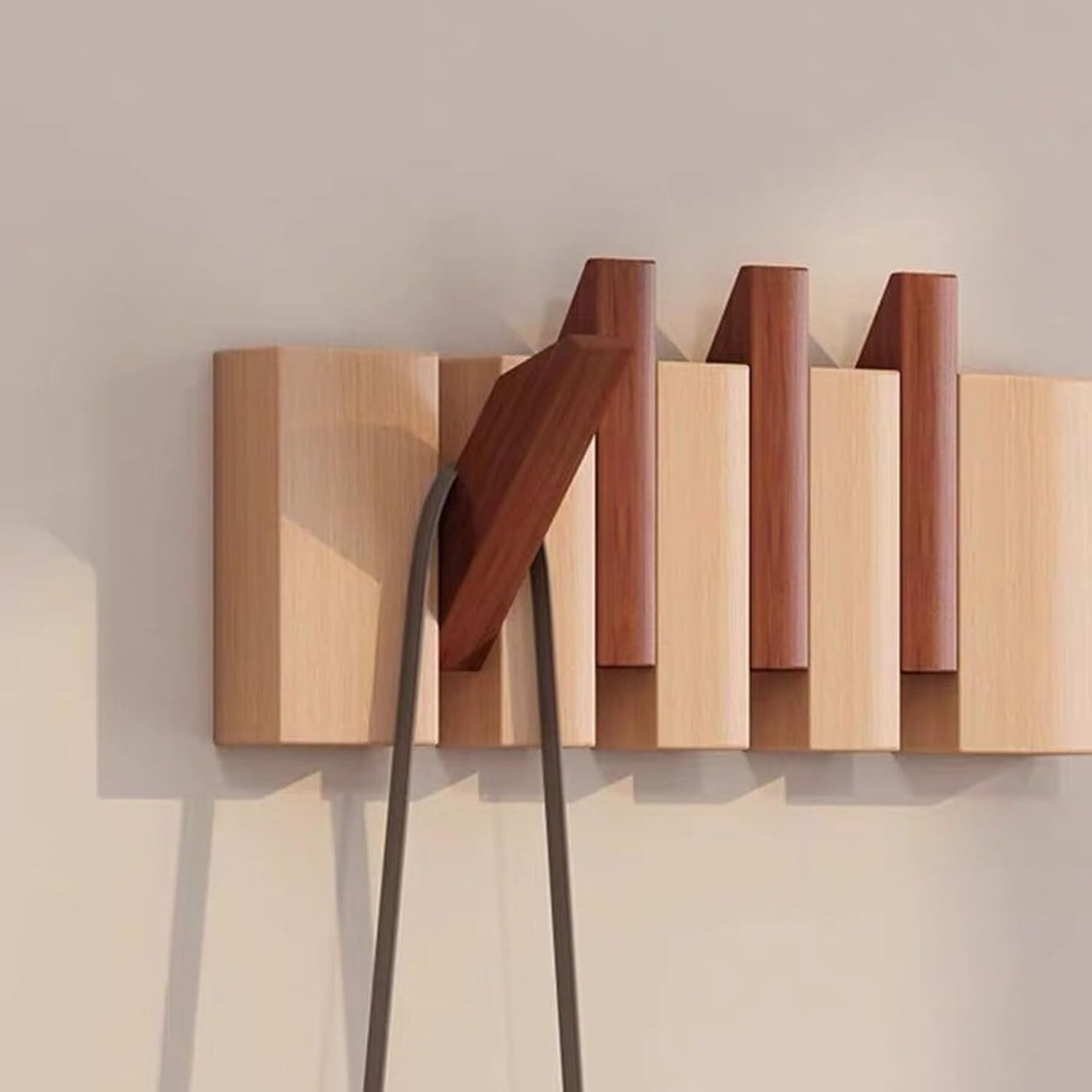 Natural Wood Coat Rack, Wood Wall Mounted, Accordion Wall Hanger, Piano Shape