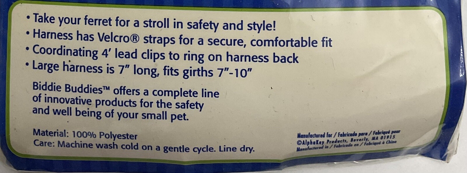 New Ferret Harness & Lead Navy Blue Large Fits Girths 7” To 10”