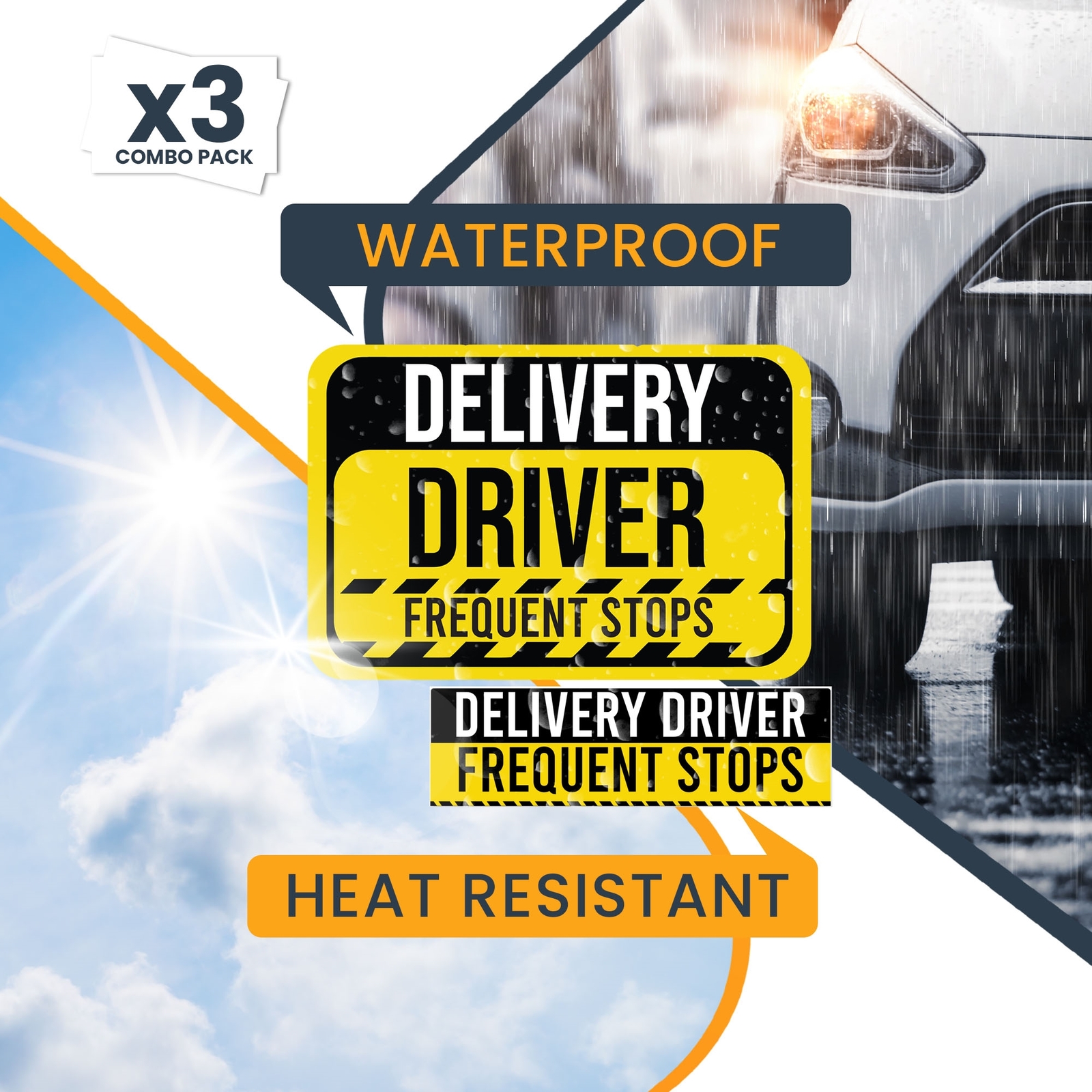 Magnet Me Up Caution Frequent Stops Delivery Driver Magnet Decal for Car, 3 PacK