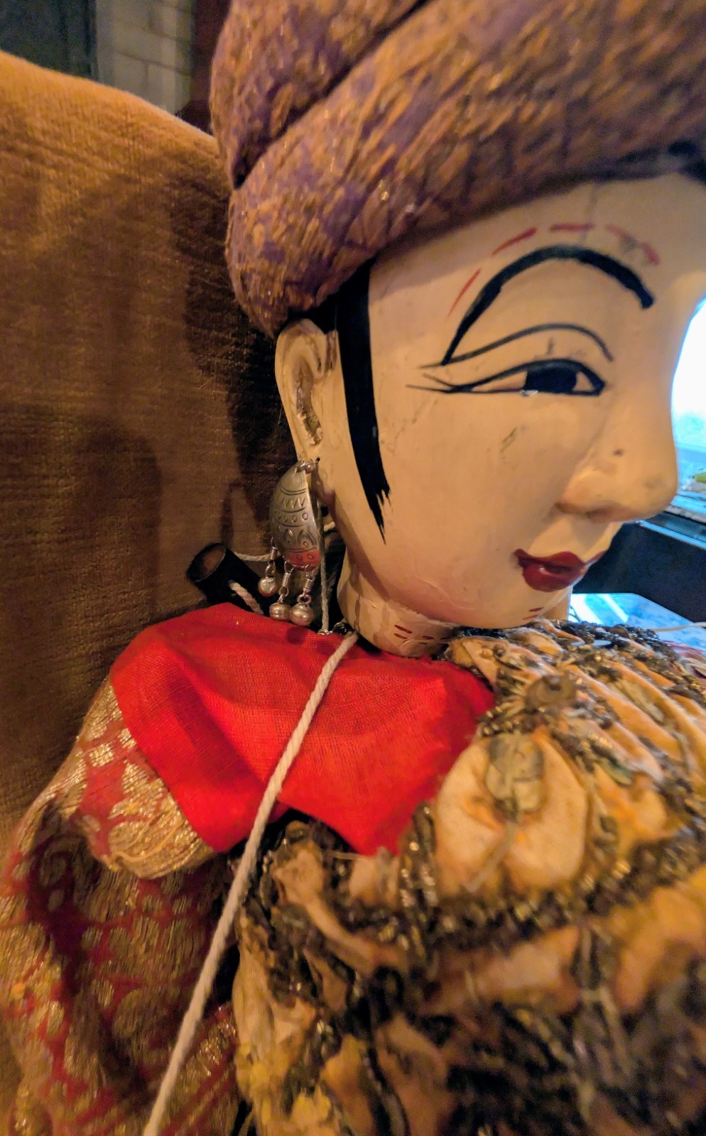 Vintage Burmese Wooden Puppet Marionette 30" Tall