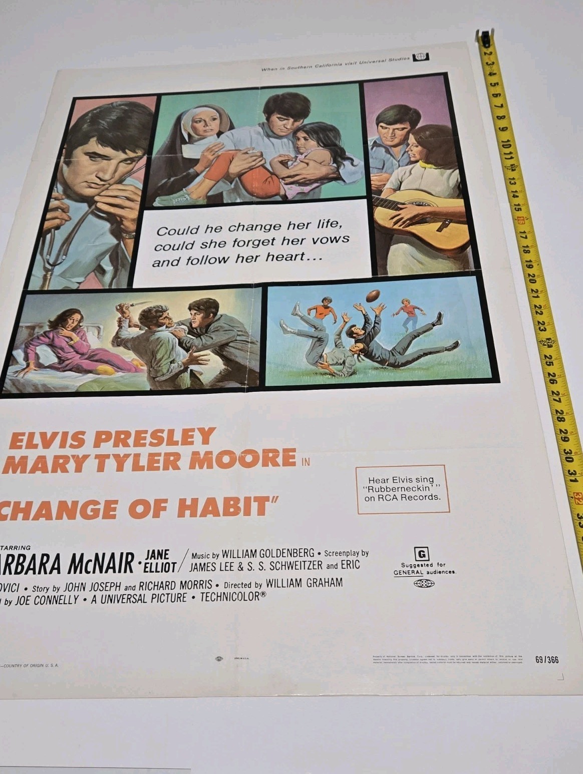 ELVIS PRESLEY Change of Habit 1969 US OG One Sheet MOVIE POSTER Mary Tyler Moore