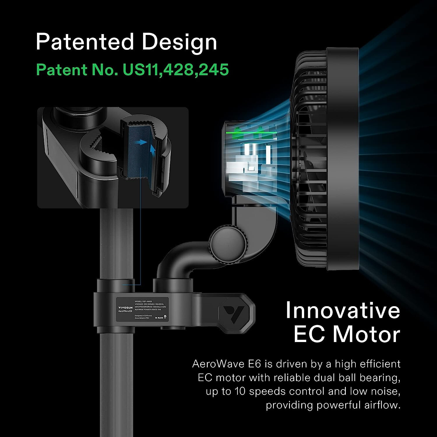 VIVOSUN AeroWave E6 6-Inch Clip-On Grow Tent Oscillating Fan