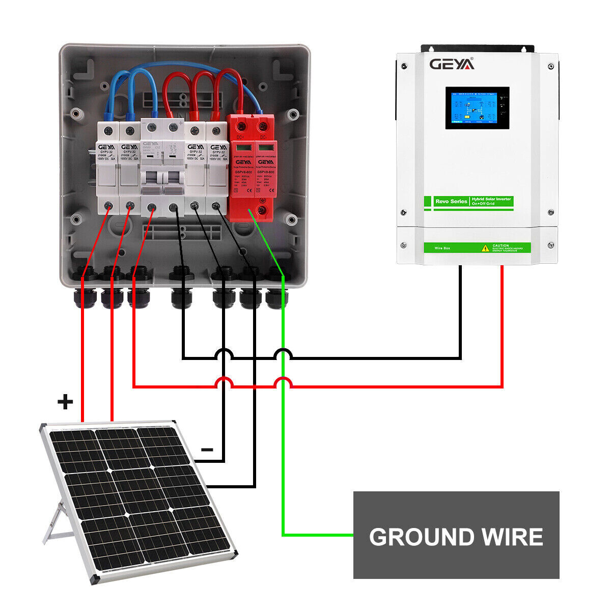 GEYA Solar PV Combiner Box Plastic 15A 2string 500DC Circuit Breaker Solar Panel
