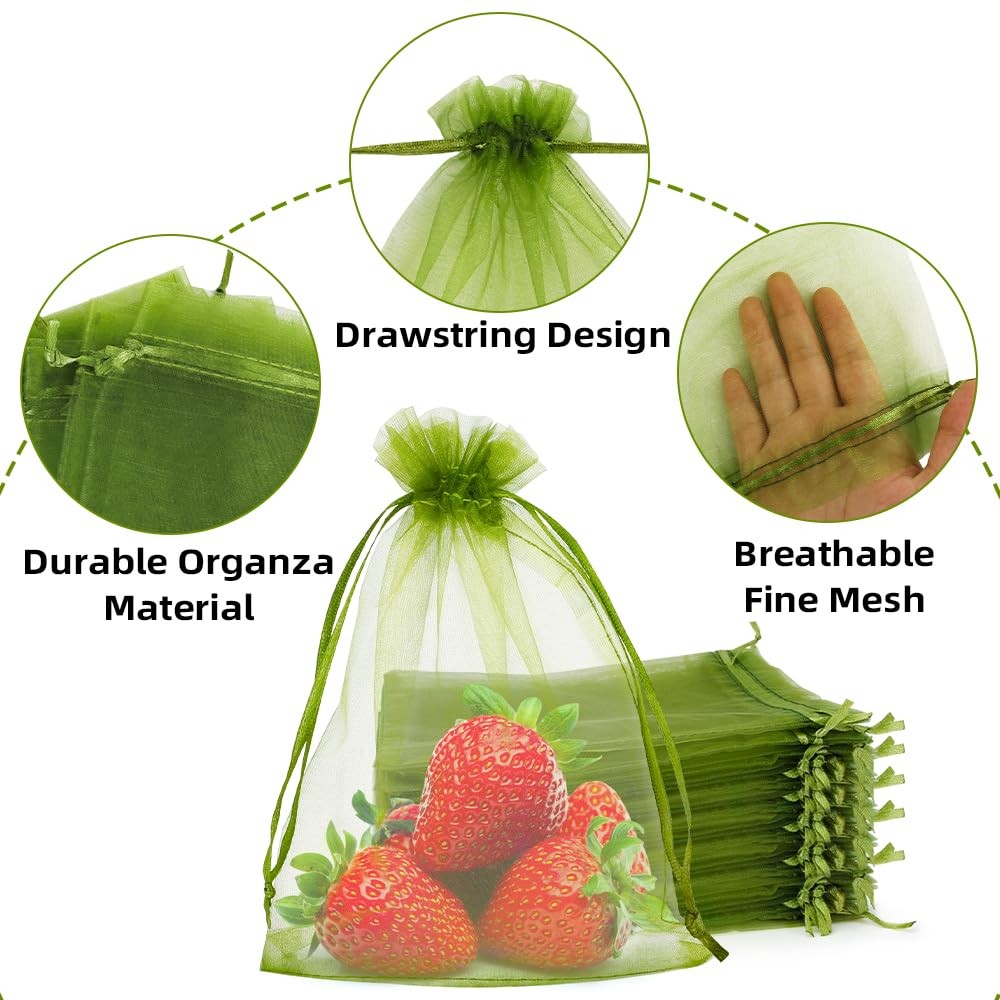 100 Pcs Fruit Protection Bags Tree Fruit Netting Mesh Bag with Drawstring