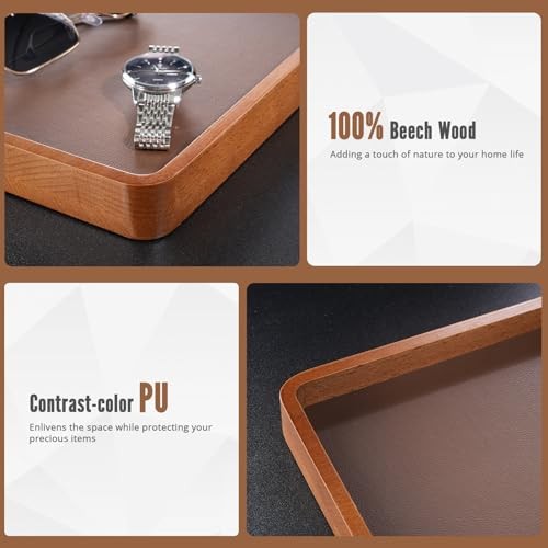 Wooden Valet Tray for Men, Wood Catch-All EDC Organizer, Dark Brown