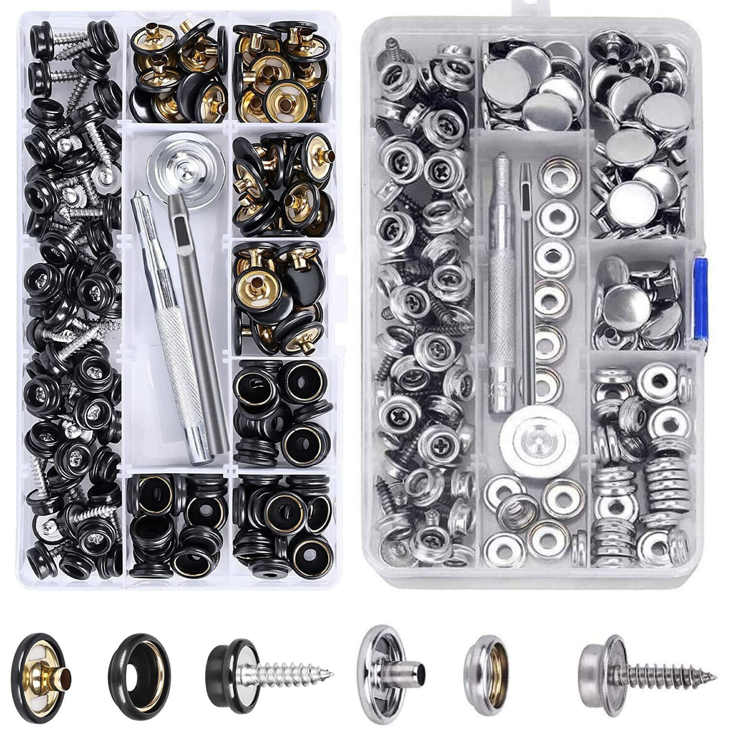 300Pcs Snap Fastener Boat Canvas Marine Screw Press Stud Cover Button Tool Kit