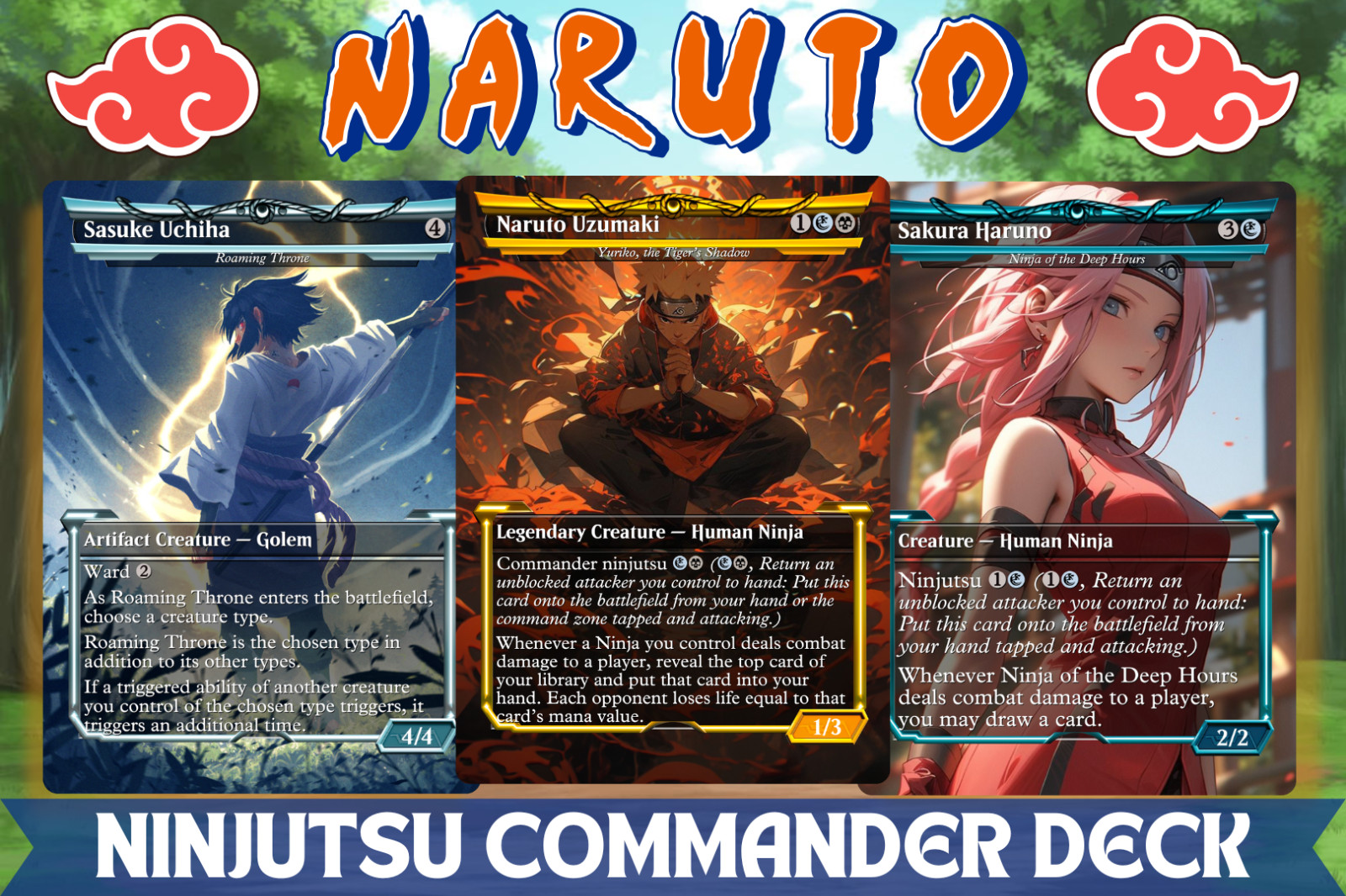 Naruto Ninja Ninjutsu Commander MTG Alt-Art Deck. Ready to Play!