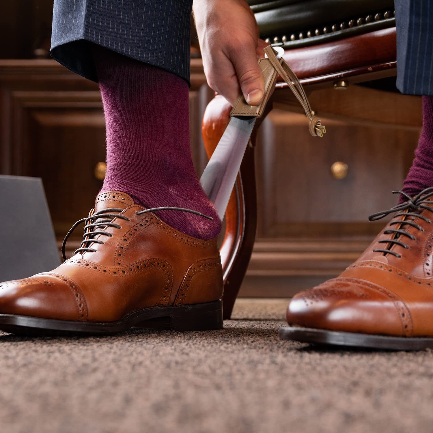 Charmount Metal Shoe Horn - 12 Inch Long Horns for Senior, 12.5'', brown