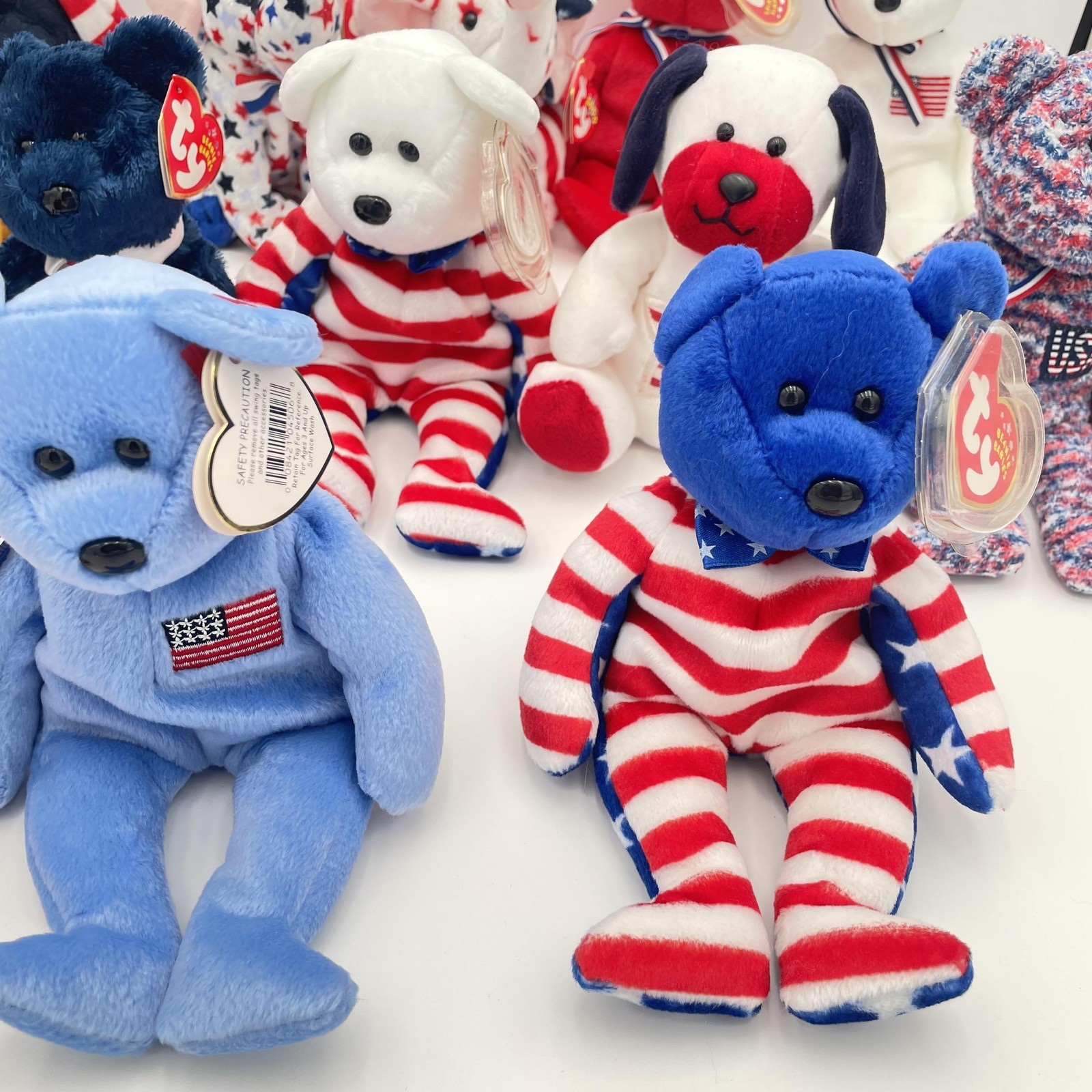 Ty Beanie Babies Patriotic Lot USA Bears Eagle Dog Elephant Zebra Plush RWB Set