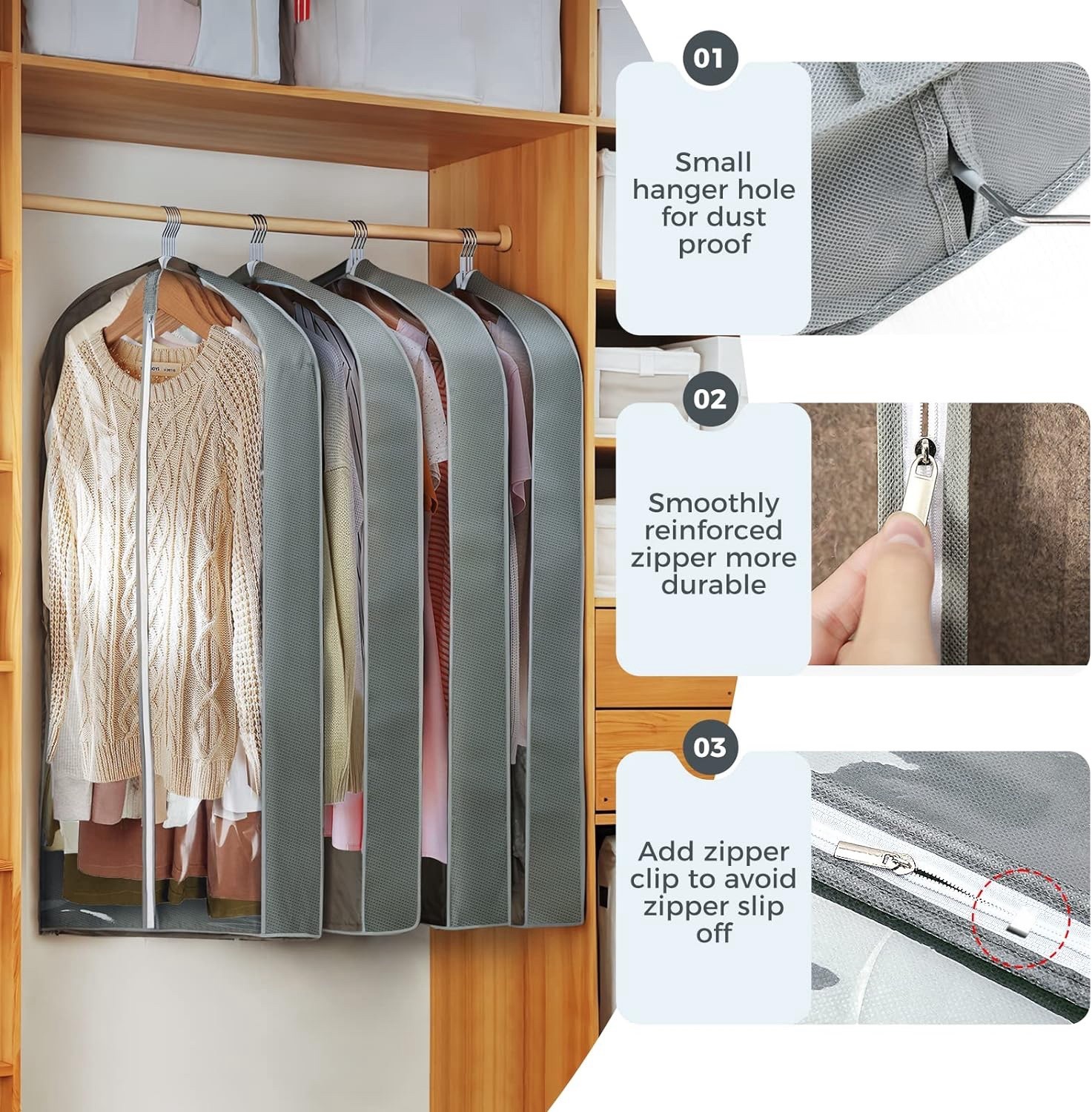 6 pcs 40" Garment Bags for Hanging Clothes, Clear Suit Bags for Closet Storage