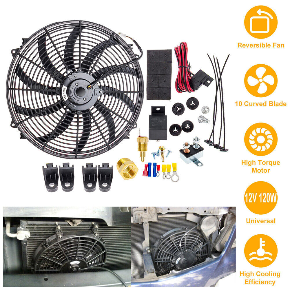 16Inch Electric Radiator Cooling Fan Thermostat Kit 3500 CFM Reversible Push 12V