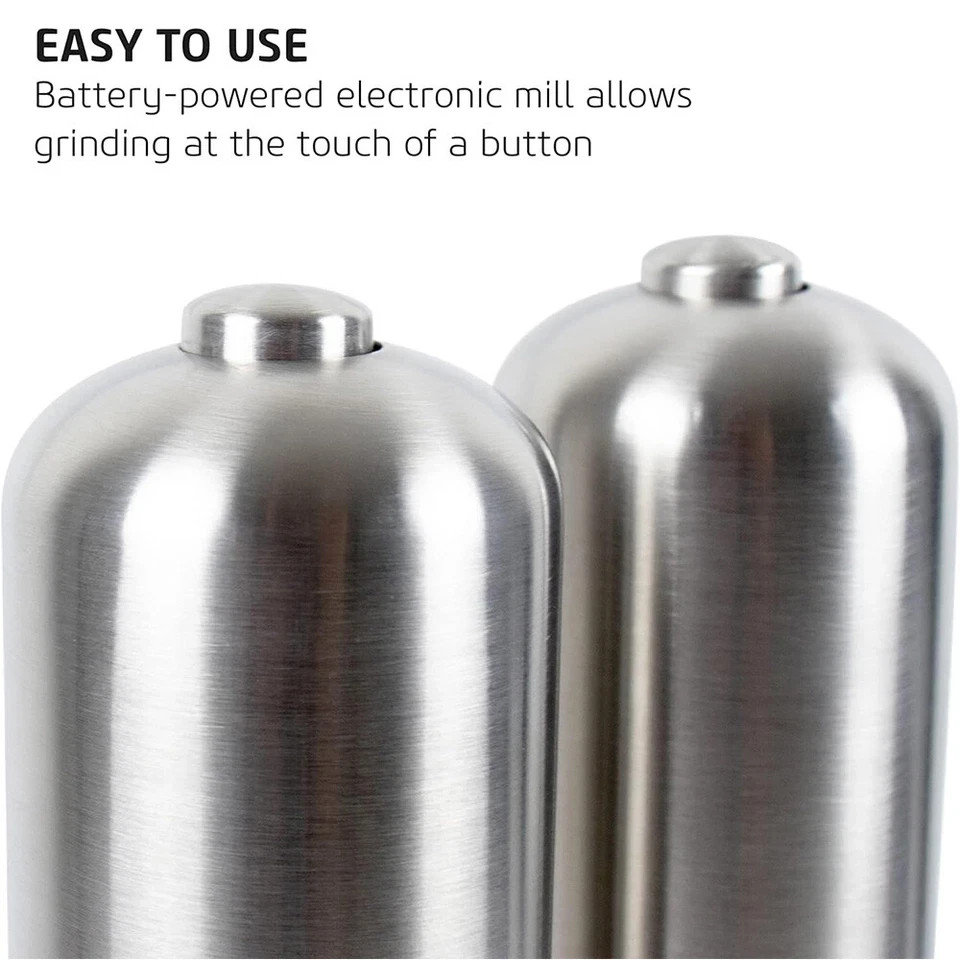 Adjustable Electric Salt Pepper Grinder Mill Shakers Set Stainless Steel (2PACK)