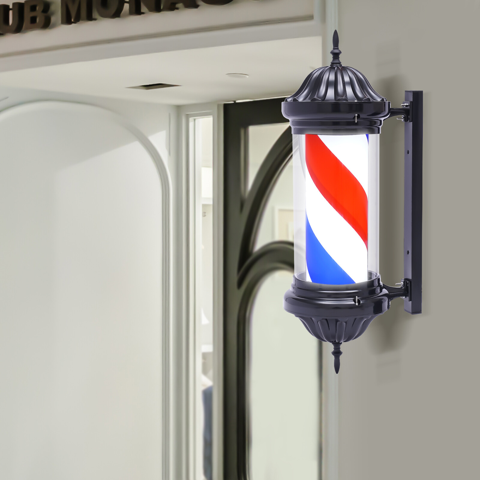 Barber Pole LED Light Red White Blue Rotating Stripes Metal Hair Salon Shop Sign