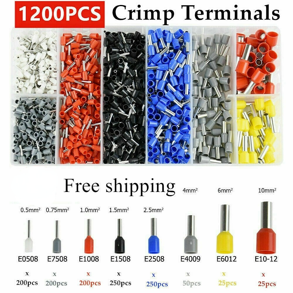 1200PCS Connectors Cord Wire Crimp Cable Pin End Bootlace Ferrule Terminals Kit