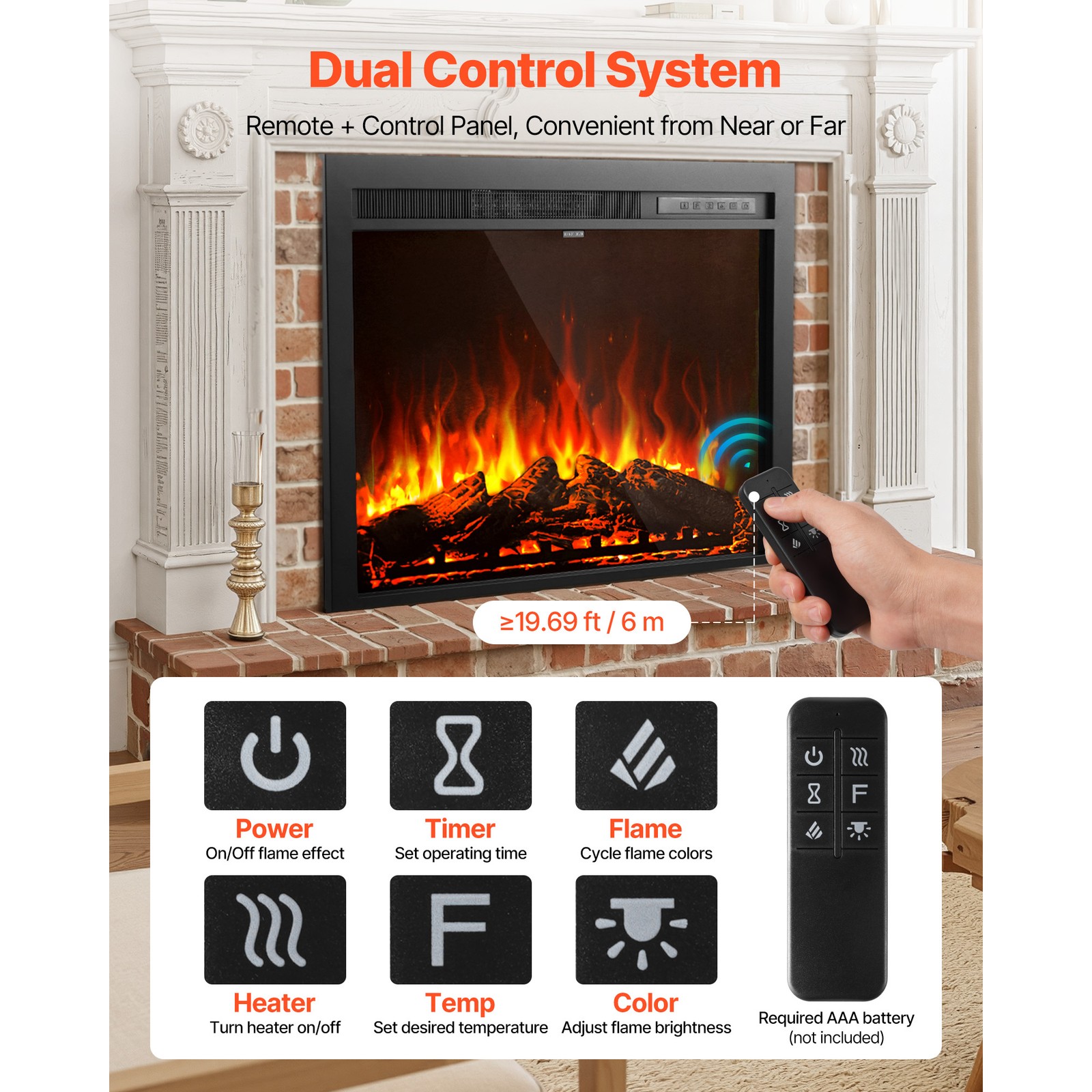 Uimoso 35in Electric Fireplace Insert Wall Mount & Remote Control, 750W/1500W