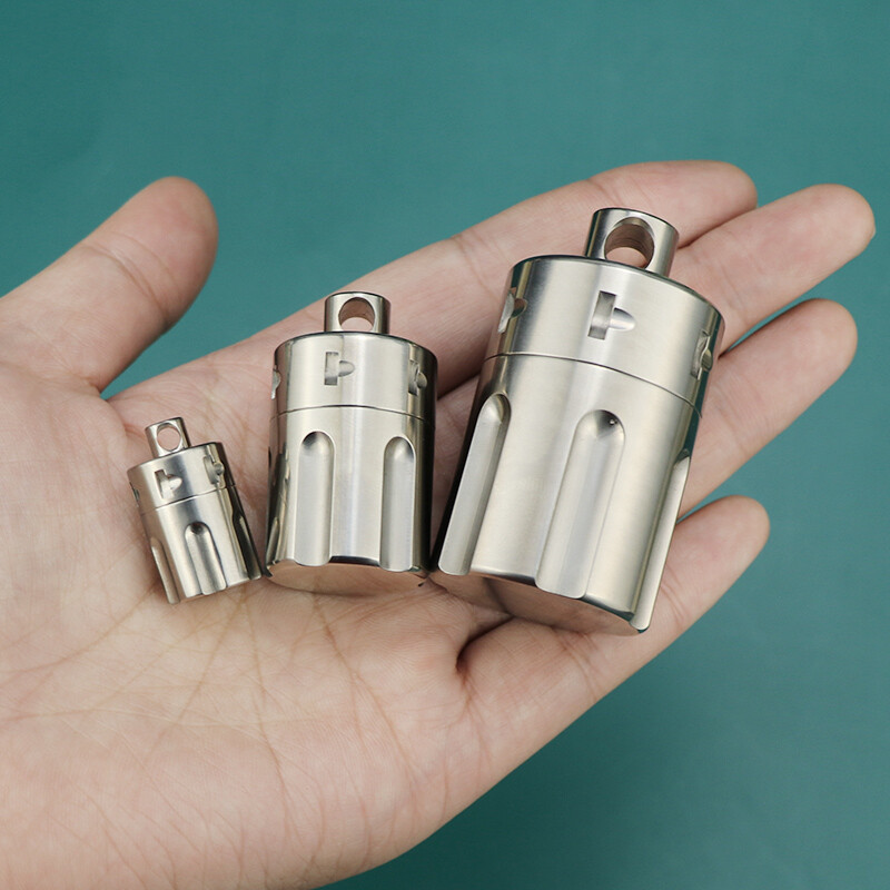 Titanium Waterproof Mini Pill Box Keychain Case Bottle Holder Container Pendant