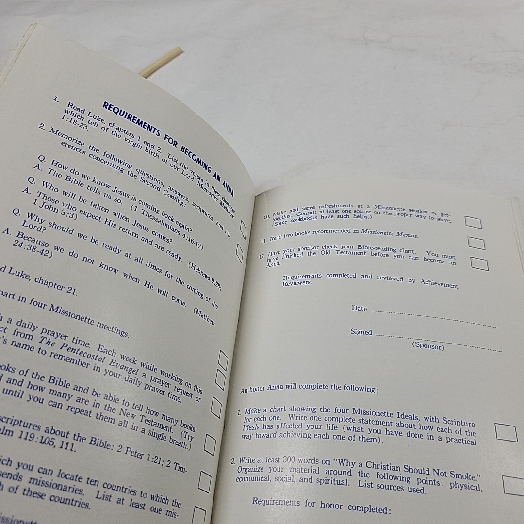 Vintage 1960s Missionette Assemblies of God Girl's Handbook w/ Sealed Stamps