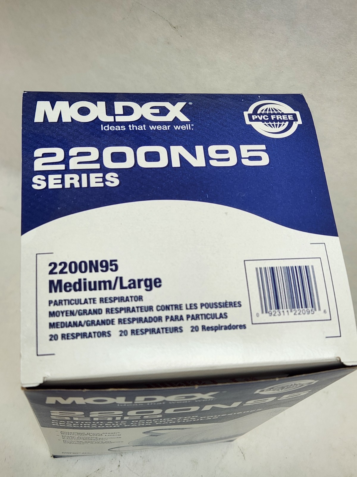 (1 box) Moldex 2200N95 Respirator Mask, Medium/Large 20 Masks per Box