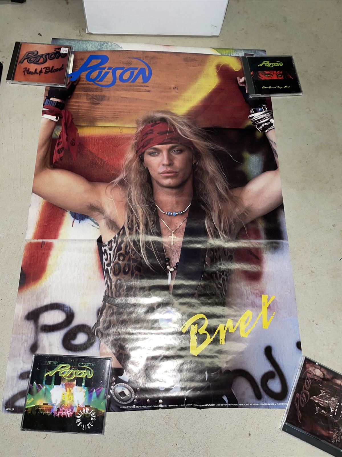 bret michaels brokum poster poison vintage poster plastic sleeve 1990 unused