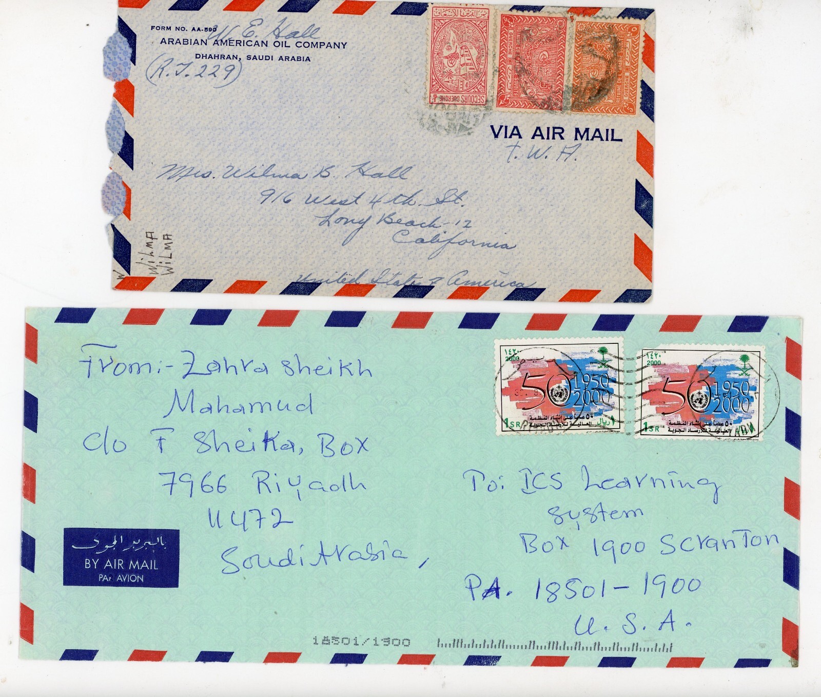 5 Airmail Stamp Covers Saudi Arabia Middle East 1934–2000 CA Scranton PA