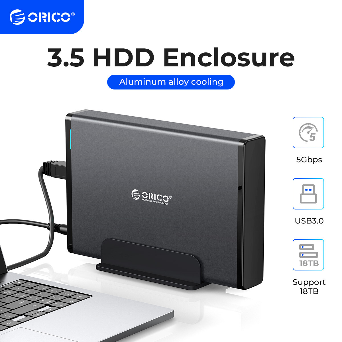 ORICO 3.5" SATA USB 3.0 Hard Drive Disk External Enclosure Aluminum Case SSD HDD