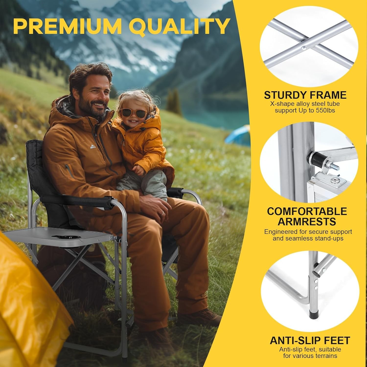 Director Chair Folding Camping Chair with Side Table Heavy Duty Portable Chair