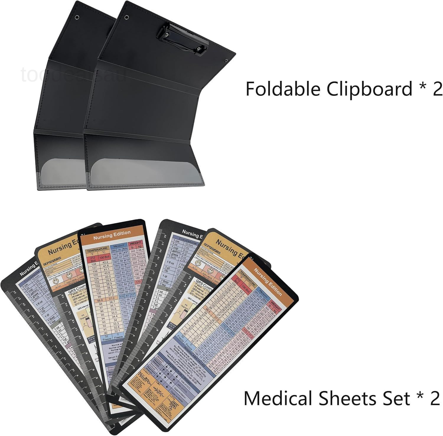 2Packs Nursing Clipboard Foldable, Black Nurse for Medical