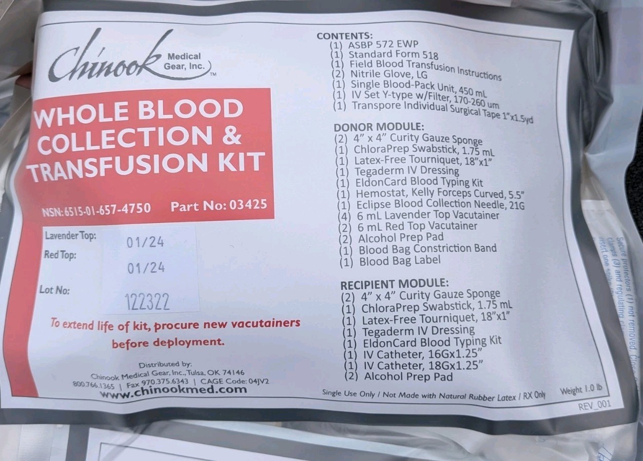 Lot Of 2 - Chinook Medical Gear Whole Blood Collection & Transfusion Kit 12/24