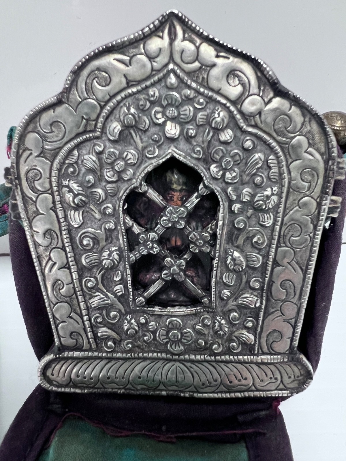 Early 20th Century Large Antique Tibetan Ghau Prayer Box with Three Buddha