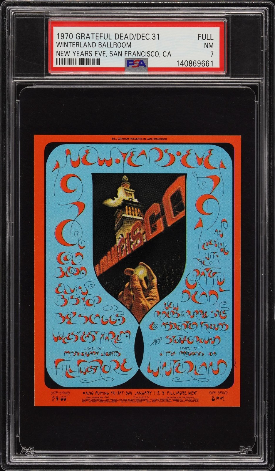 Grateful Dead PSA Ticket Stub Winterland San Francisco New Years Eve 12/31/1970