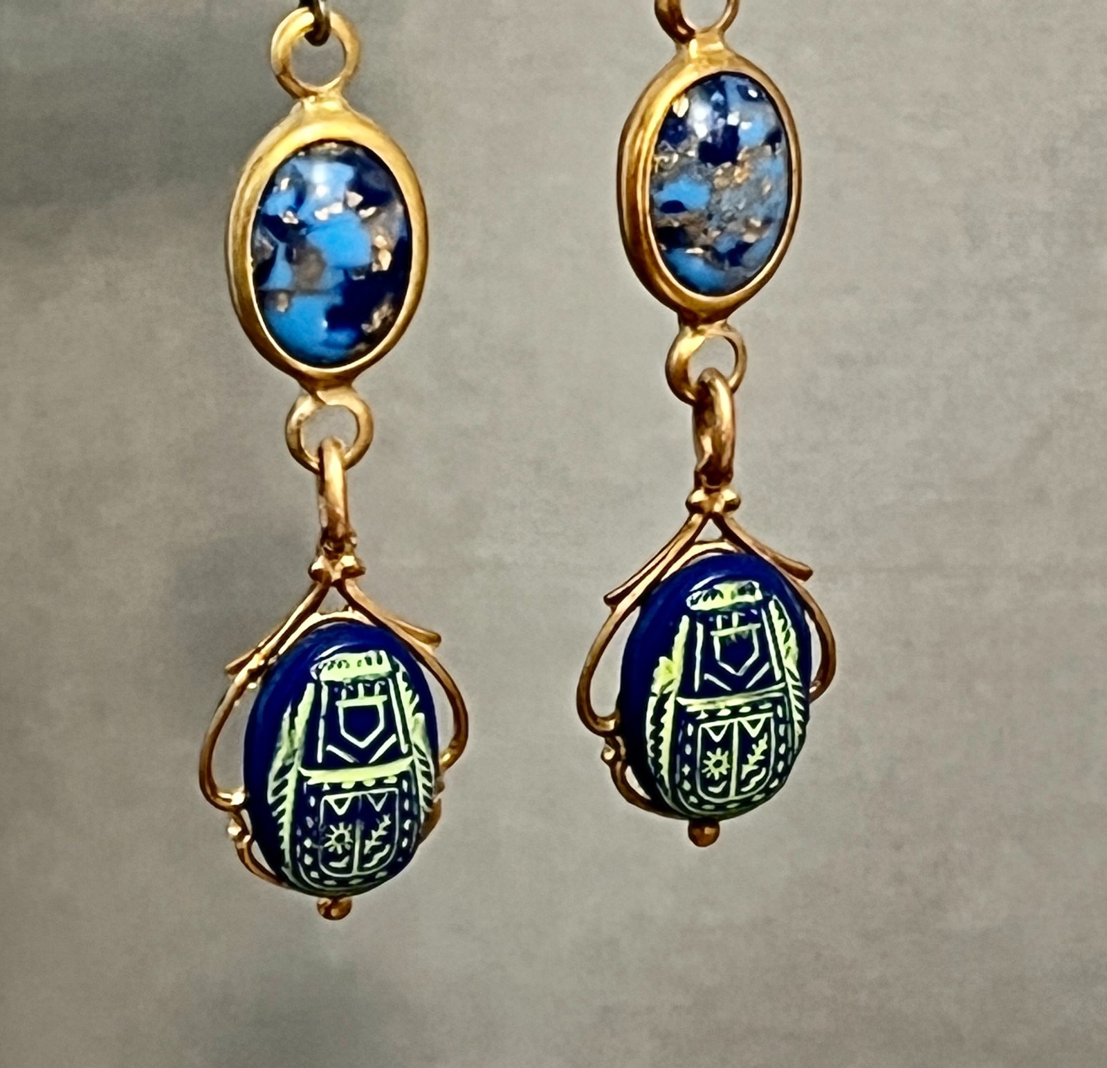 Deco Egyptian Revival Necklace Set, Neiger Style Pharaoh, Royal Blue, Red, Green